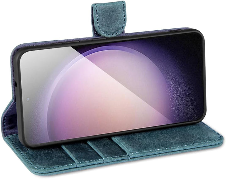 LENSUN Echtleder Handyhülle für Samsung Galaxy S23, Lederhülle [RFID Schutz Kartenfach][Standfanktio