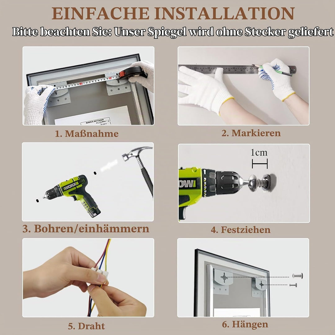 Badspiegel-mit-Beleuchtung 80x60 - LED Badezimmerspiegel mit Bluetooth - Badezimmer Spiegel mit Bele