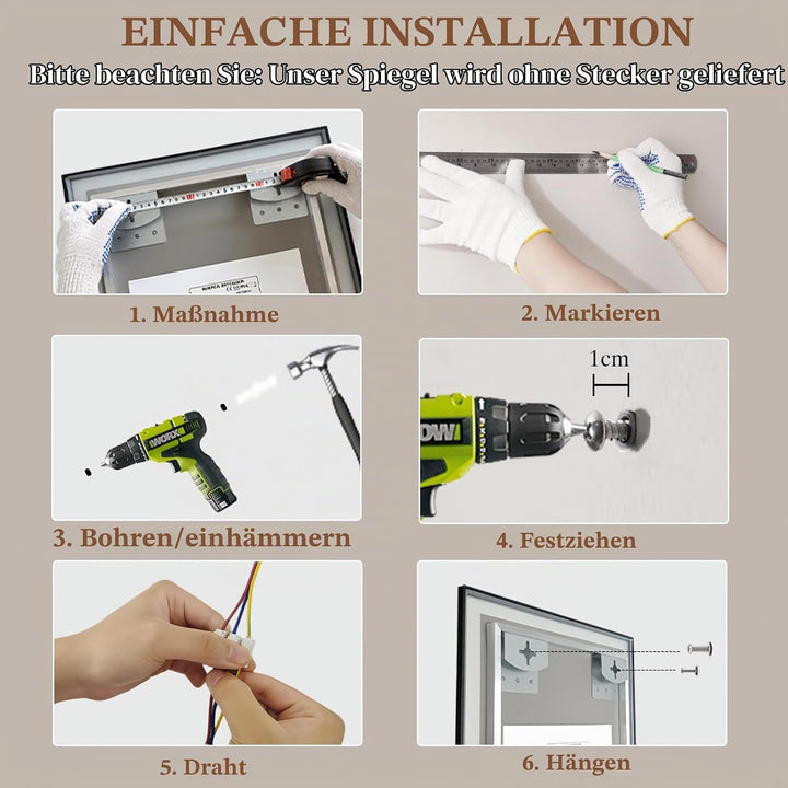 Badspiegel-mit-Beleuchtung 80x60 - LED Badezimmerspiegel mit Bluetooth - Badezimmer Spiegel mit Bele