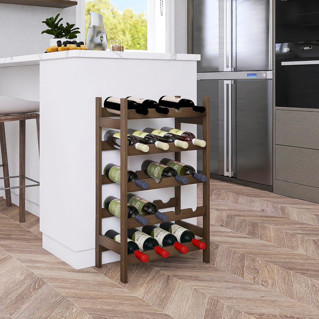 SMIBUY Bambus-Weinregal, 20 Flaschen-Display-Halter, 5-stöckige freistehende Lagerregale für Küche,