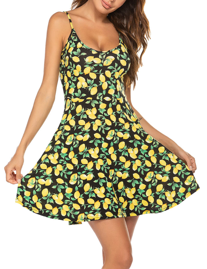UNibelle Damen Sommerkleid Blumenmuster Kleid V-Ausschnitt Strandkleid Verstellbaren Spaghettiträger
