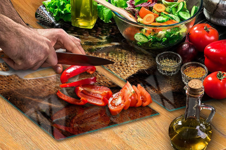 TMK ArtDeko Herdabdeckplatten Set 75x52 cm Ceranfeld Abdeckung Glas Spritzschutz Abdeckplatte Glaspl