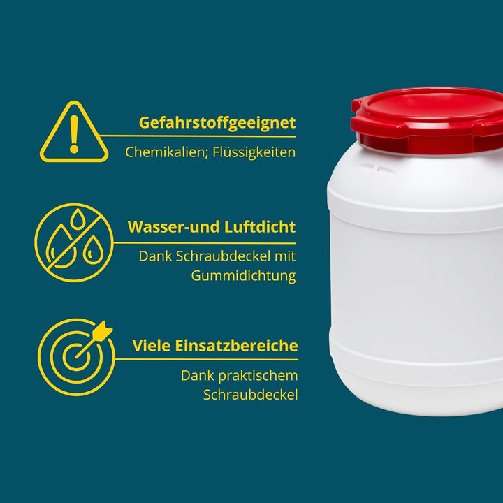 Curtec HDPE Weithalsfass, stapelbar, wasserdicht, temperaturformbeständig bis 80°C, mit rotem Schrau