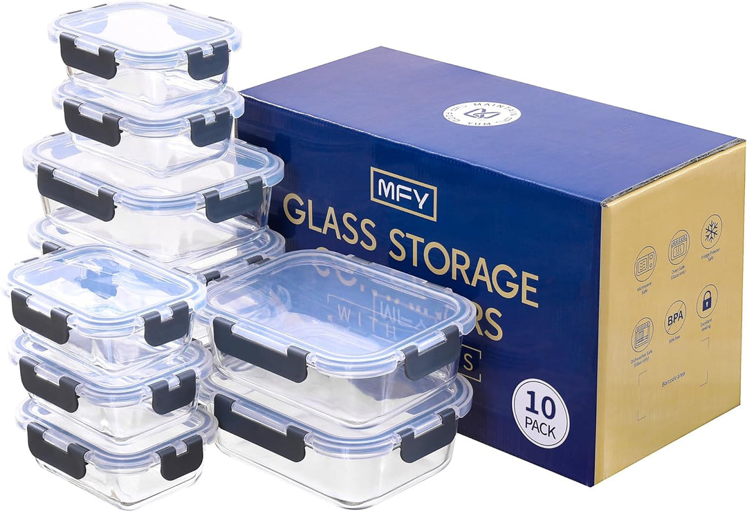 MFY 10er-Set (1040ml & 400ml) Glasbehälter mit Deckel Set, Meal Prep Boxen Glas Frischhaltedosen Gla