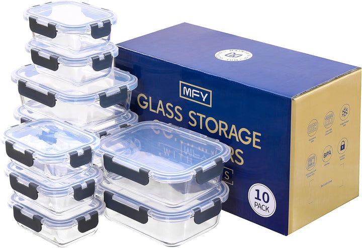 MFY 10er-Set (1040ml & 400ml) Glasbehälter mit Deckel Set, Meal Prep Boxen Glas Frischhaltedosen Gla