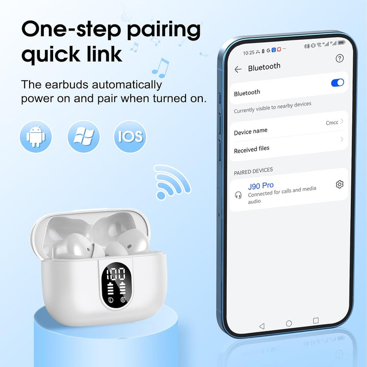Bluetooth Kopfhörer, Kopfhörer Kabellos Bluetooth 5.3, In Ear Kopfhörer mit 4 Mic, 2026 Neue ENC Noi