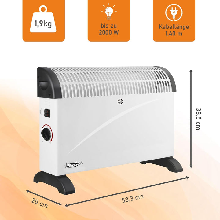 Lemodo, Konvektor Heizung elektrisch, 2000 W Elektroheizung mit 3 Leistungsstufen und Thermostat, ge
