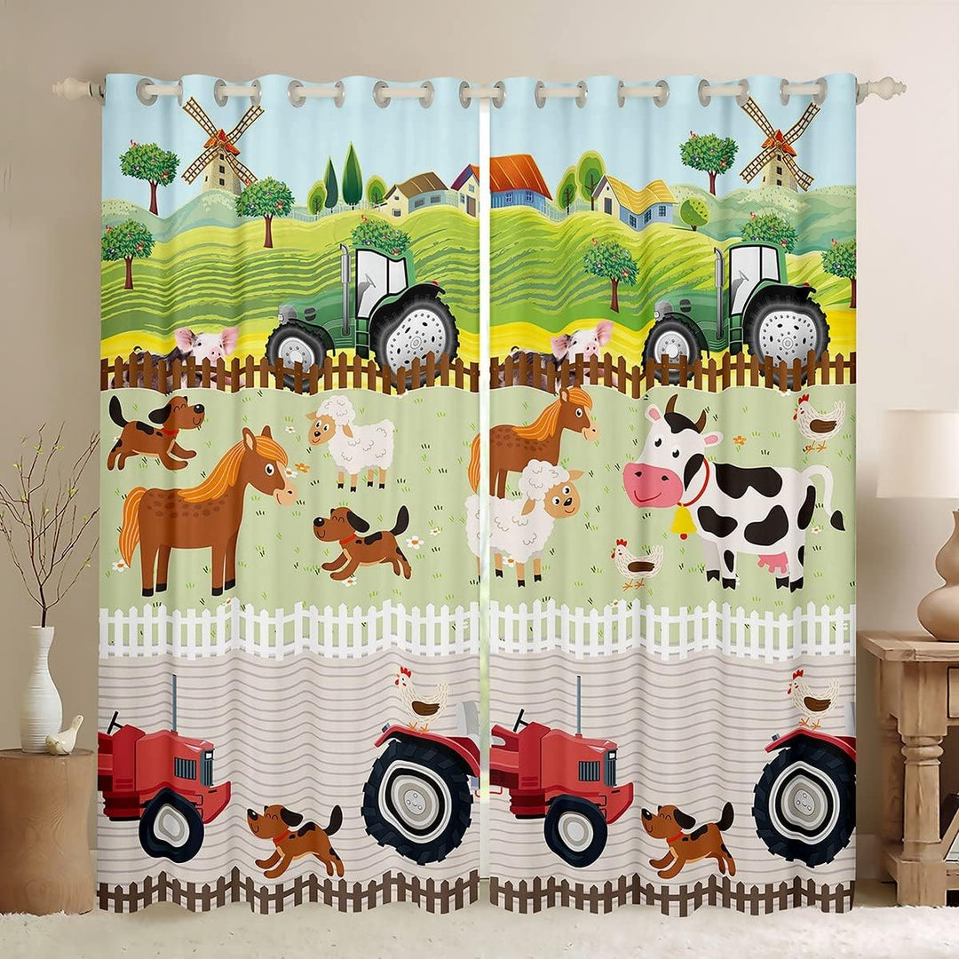 Loussiesd Kinder Karikatur Bauernhof Tiere Fenstervorhang 137x117cm Kleinkind Niedliche Traktoren Vo