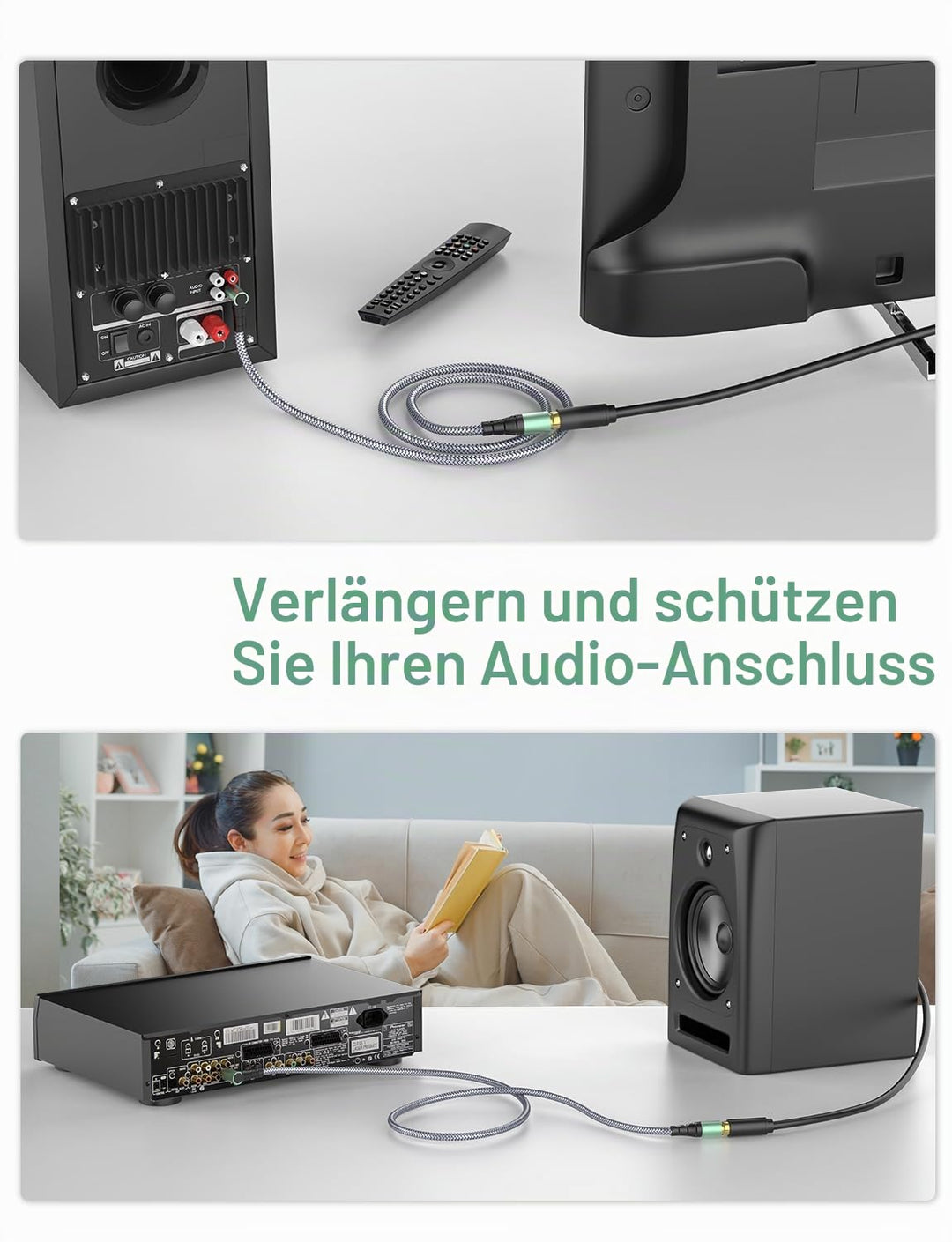 Cinch Verlängerung Kabel 2M, 90 Grad Gewinkelt Cinch Audiokabel Stecker zu Buchse Stereo Subwoofer K