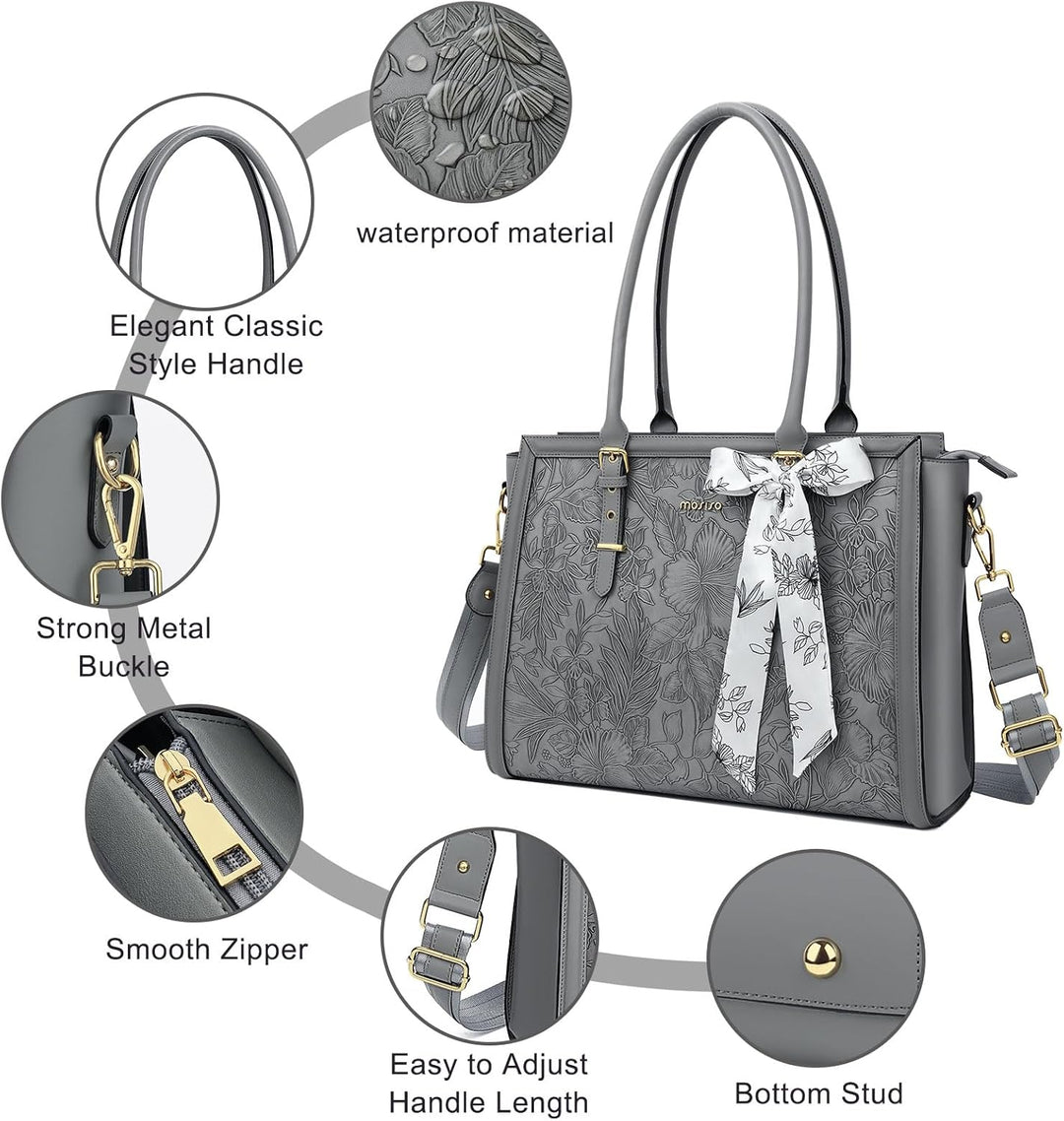 MOSISO Laptop Tasche für Frauen,17,3 Zoll PU Leder Tote Bag Kompatibel mit MacBook,HP,Dell,Asus Note