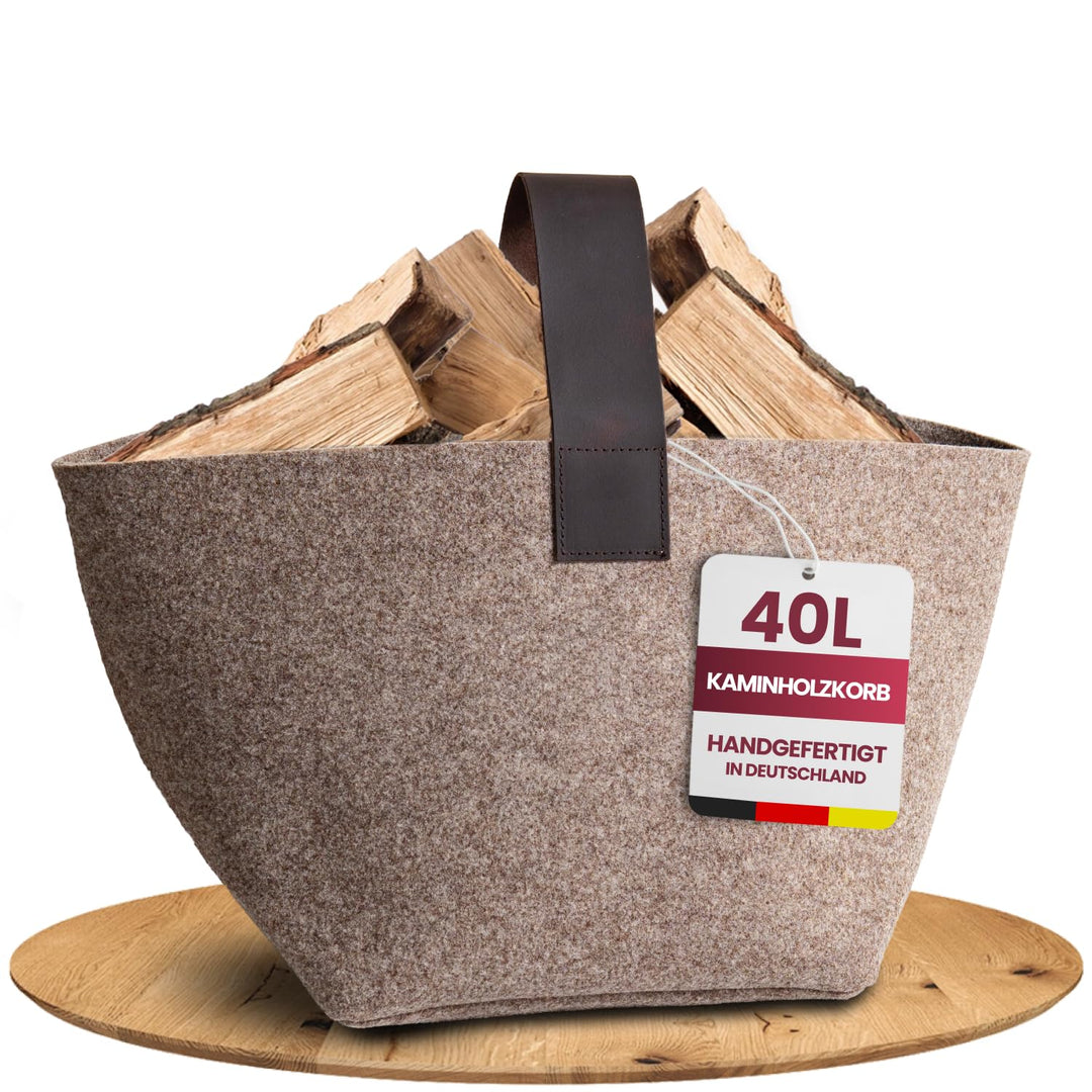 Designer Kaminholzkorb Filz [30L] - Made in Germany Holzkorb für Kaminholz aus upcycling rPET Filz m