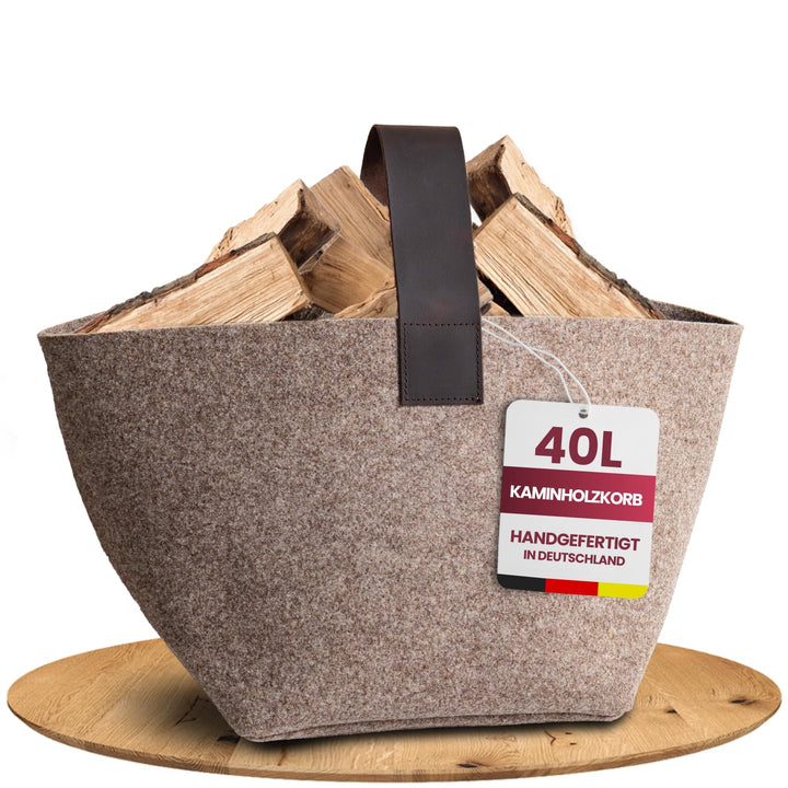 Designer Kaminholzkorb Filz [30L] - Made in Germany Holzkorb für Kaminholz aus upcycling rPET Filz m