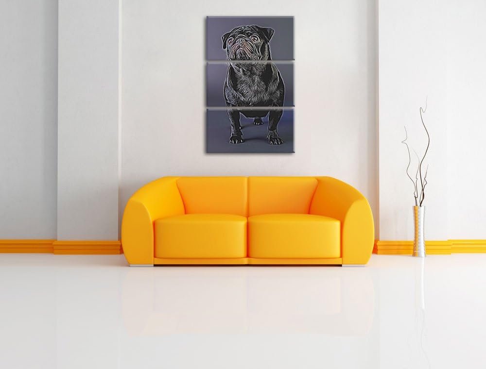 Süsser schwarzer Mops Spezial 3-Teiler Leinwandbild 120x80 Bild auf Leinwand, XXL riesige Bilder fer
