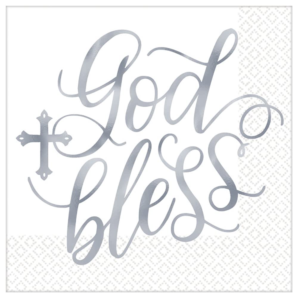 Servietten "God Bless", 16,5 cm, 16 Stück, hochwertige weisse und graue Heisspräge-Servietten, perfe