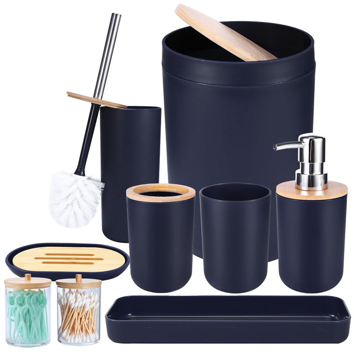 iMucci Badezimmer-Zubehör-Set, Marineblau, Badezimmer-Dekor-Set mit Mülleimer, WC-Bürste, Zahnbürste