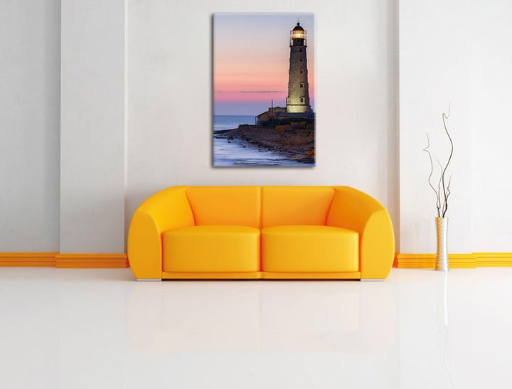 Pixxprint Leuchtturm in Abenddämmerung als Leinwandbild | Grösse: 100x70 | Wandbild| Kunstdruck | fe