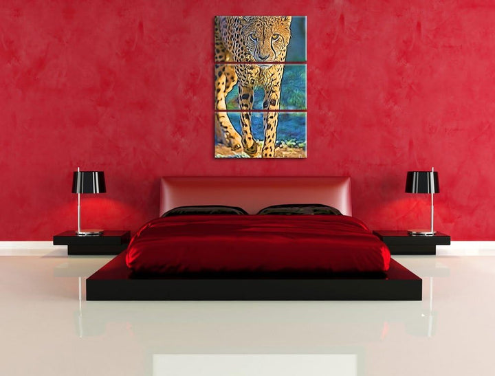anpirschender Gepard Spezial 3-Teiler Leinwandbild 120x80 Bild auf Leinwand, XXL riesige Bilder fert