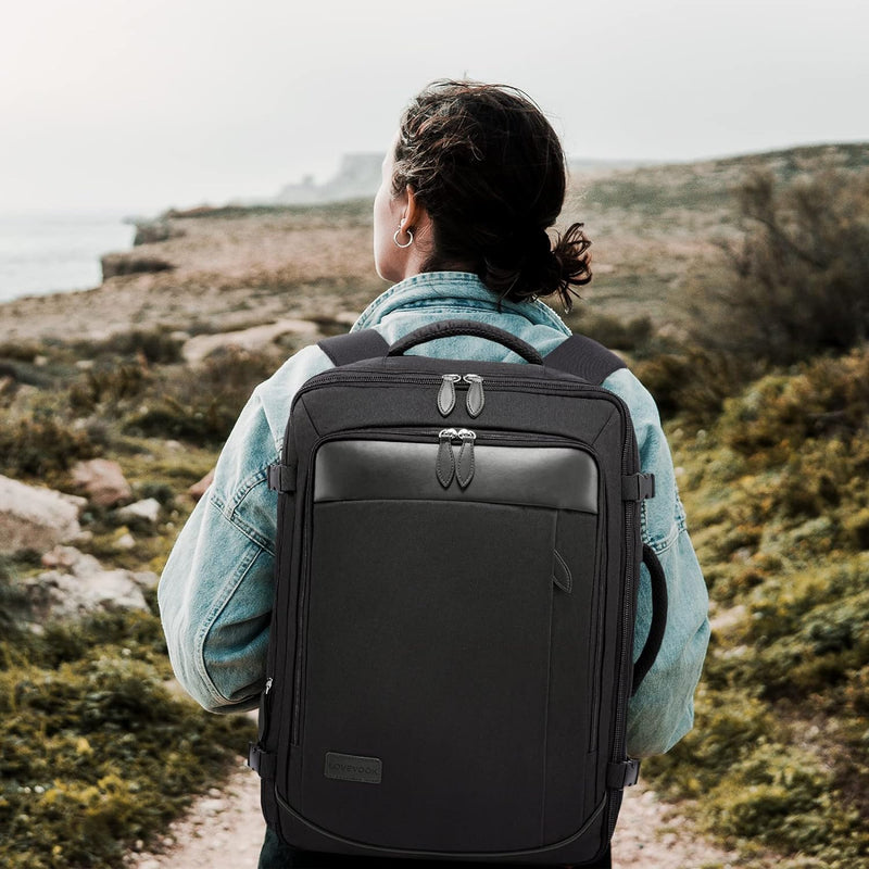 LOVEVOOK Handgepäck Reiserucksack, Erweiterbarer Rucksack Handgepäck Flugzeug, Grosse Laptop Rucksac