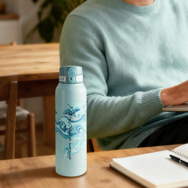 UZSPACE Edelstahl Trinkflasche 1l (970ml), Isolierte Thermosflasche mit 1-Klick-Öffnung, 100% Auslau