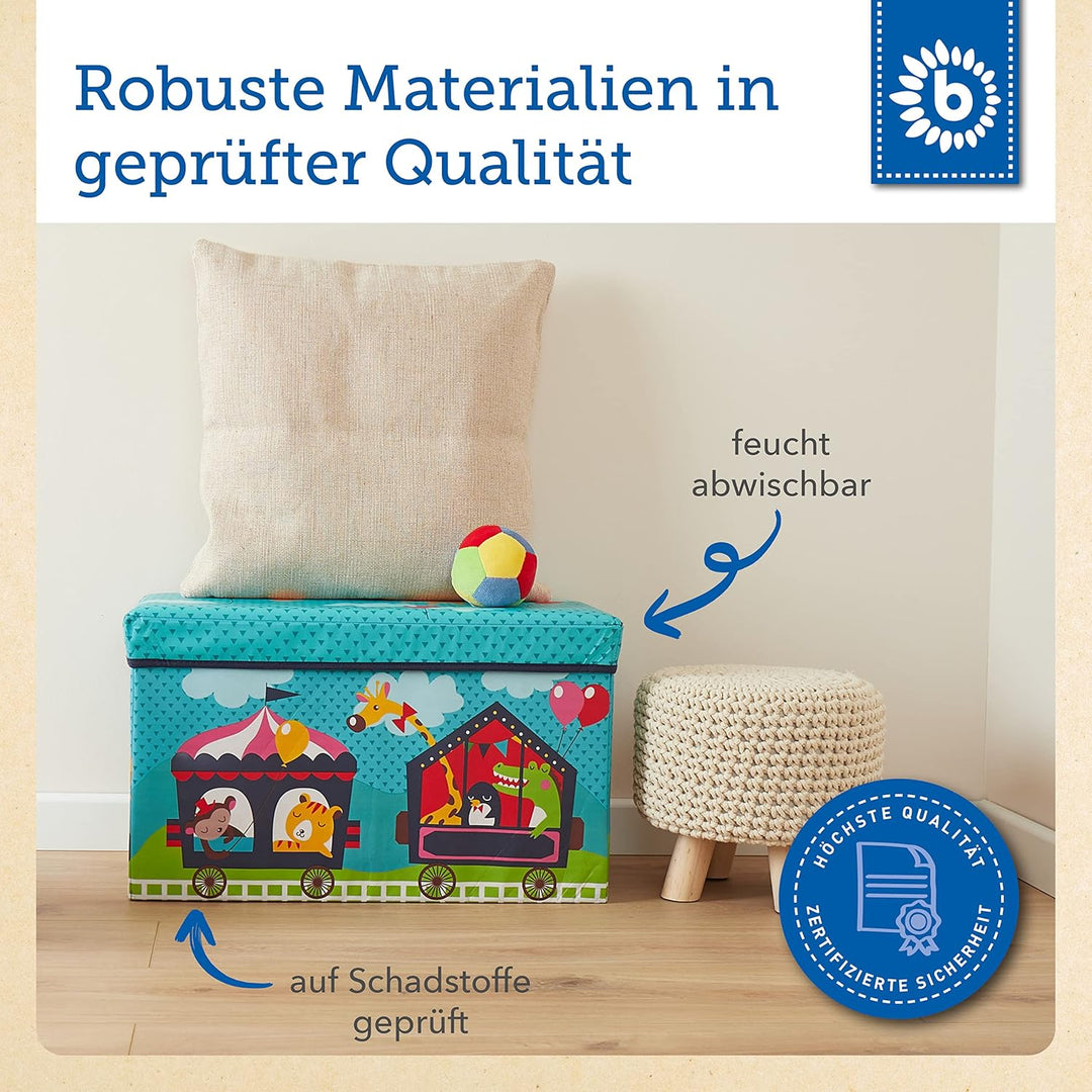 Bieco Aufbewahrungsbox mit Deckel Kinder Zirkus, faltbar, Sitzhocker mit Sitzgelegenheit, und Polste