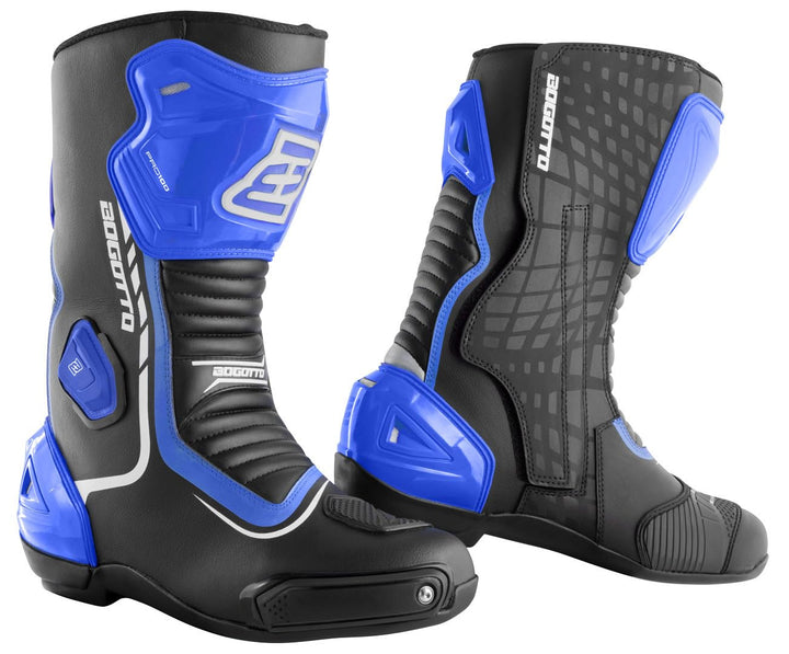 Bogotto Race-X Motorrad Stiefel, schwarz/blau/weiss, 44 44 EU Schwarz Blau Weiss, 44 EU Schwarz Blau