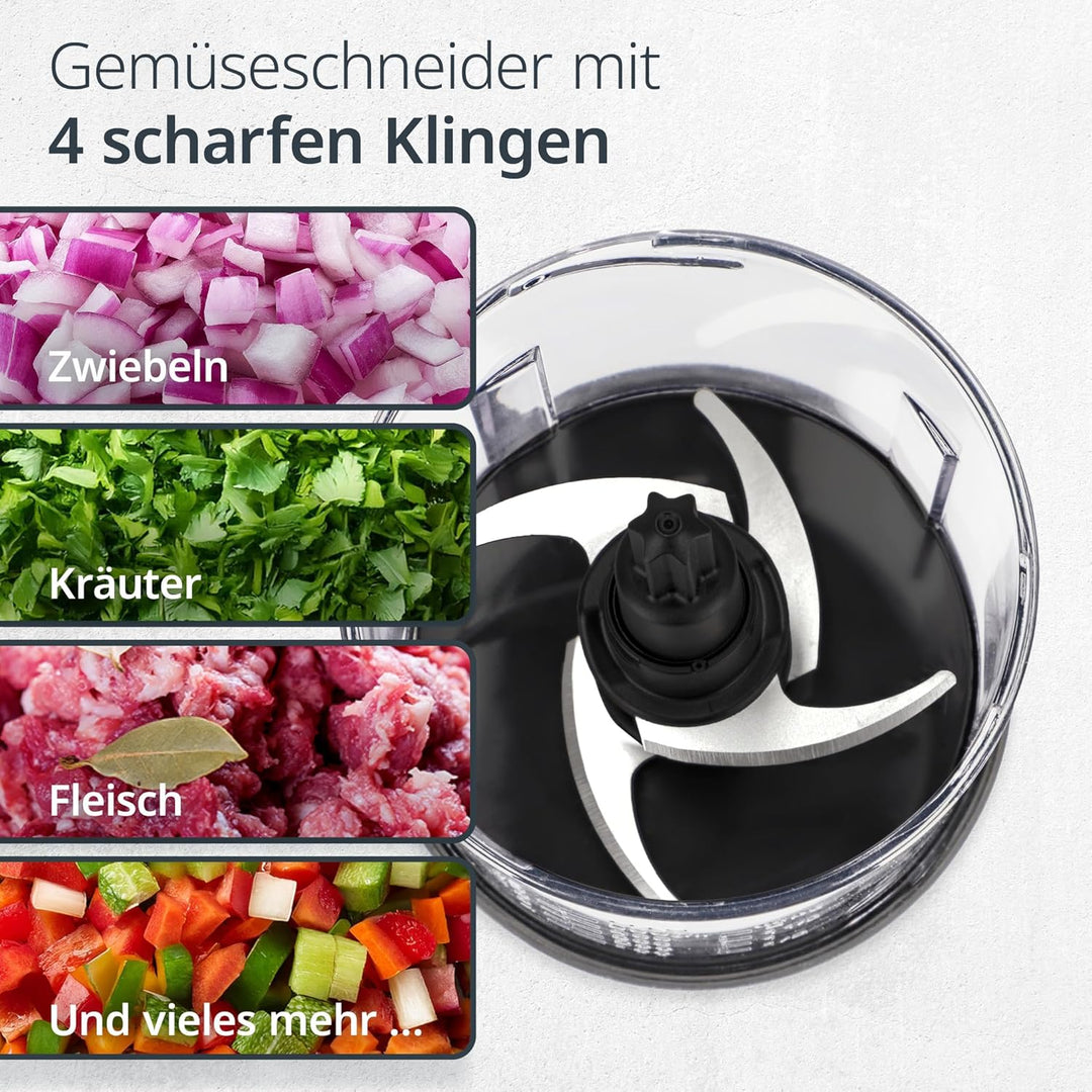 ADE Zerkleinerer Küche elektrisch | Zwiebel Zerkleinerer | Food Processor mit 4 scharfen Edelstahlkl