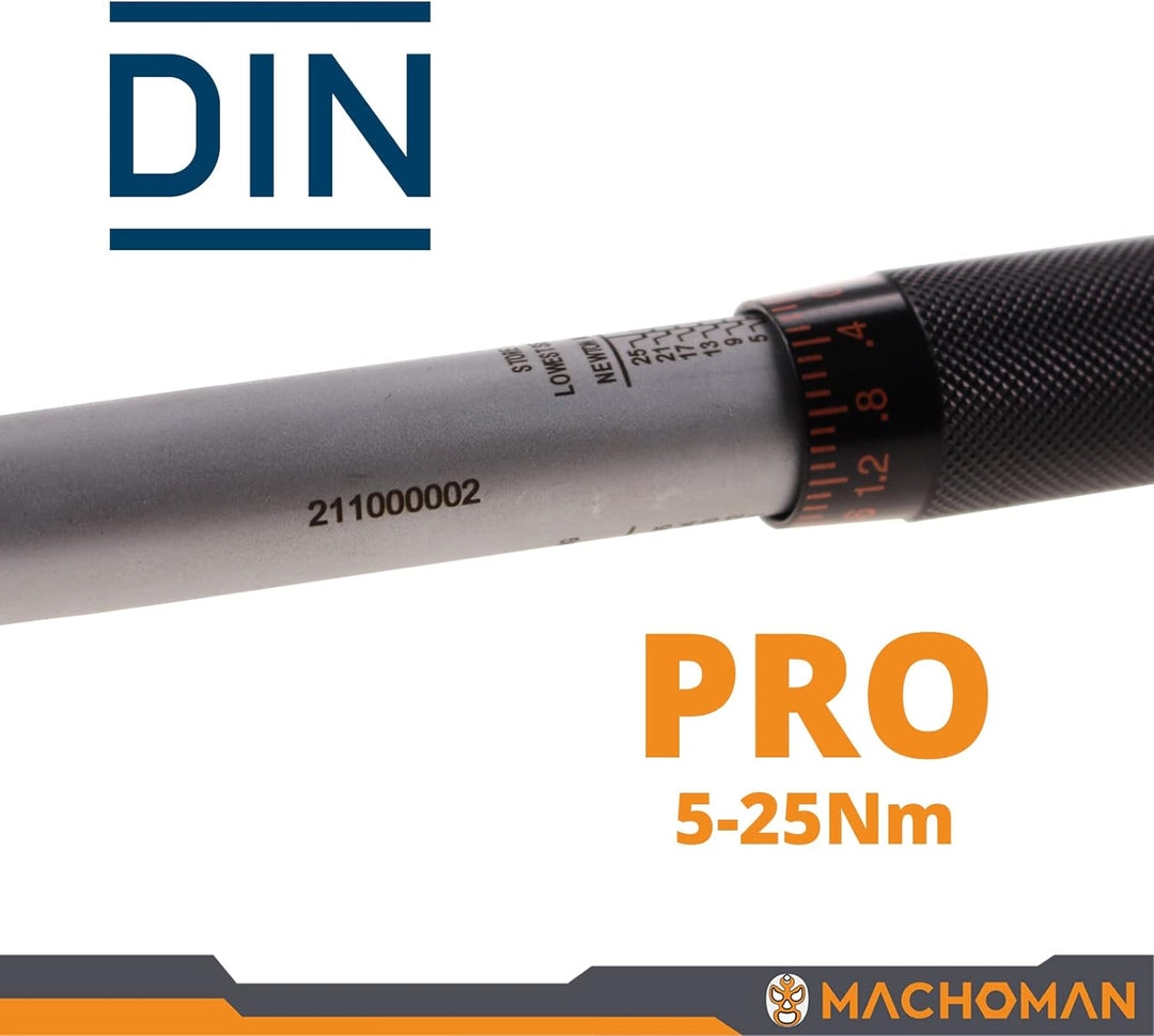 MACHOMAN ATQW203 1/4-Zoll-Trouqe-Schraubenschlüssel (5-25 Nm) mit Verlängerungsstange und 3/8-Zoll-A