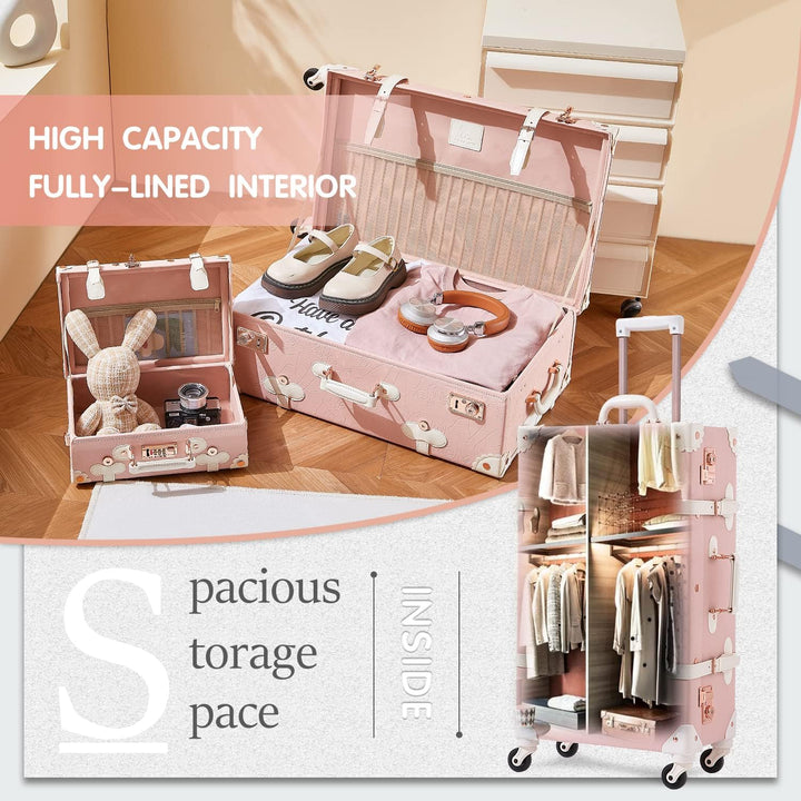 Unitravel Vintage Koffer Set 2 Teilig, Retro PU-Leder Handgepäck Koffer mit Kosmetikkoffer, Geprägte