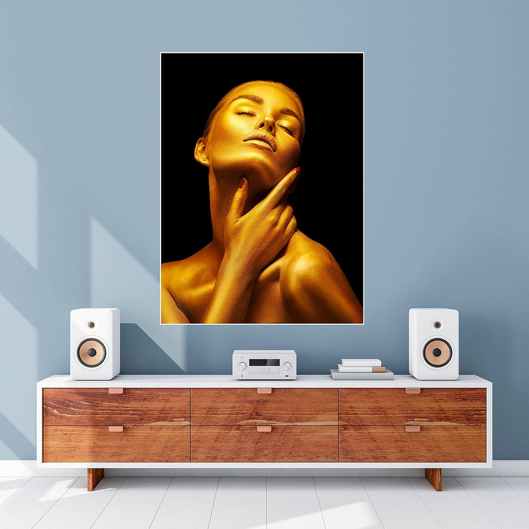 wandmotiv24 Poster als Wanddeko, Grösse 80x60cm, Gold Collection, Frau in Gold, rote Nägel, Edel, Gl