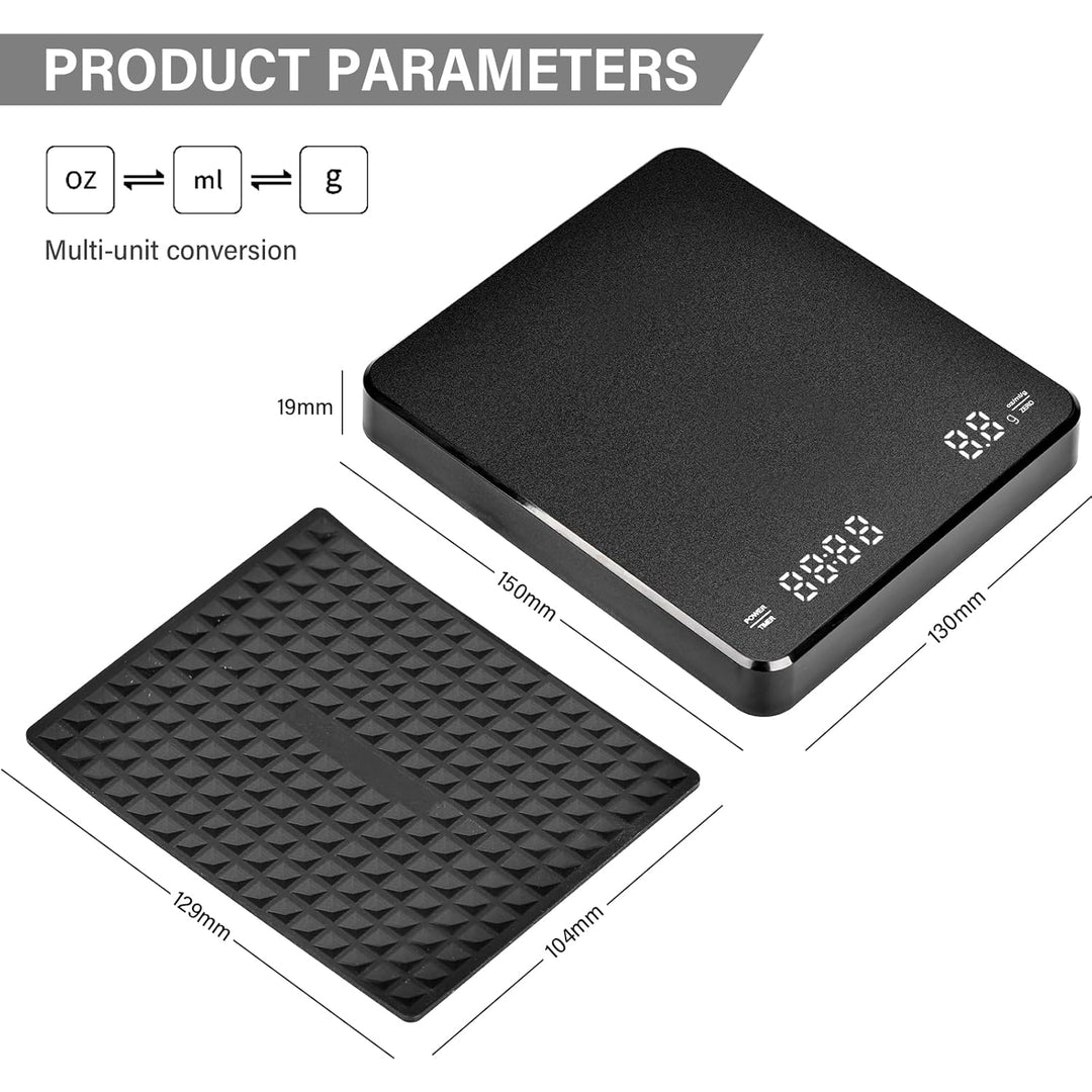 Wiederaufladbare Coffee Scale Espresso Waage Digitale Kaffeewaage mit Timer Multifunktionale Küchenw