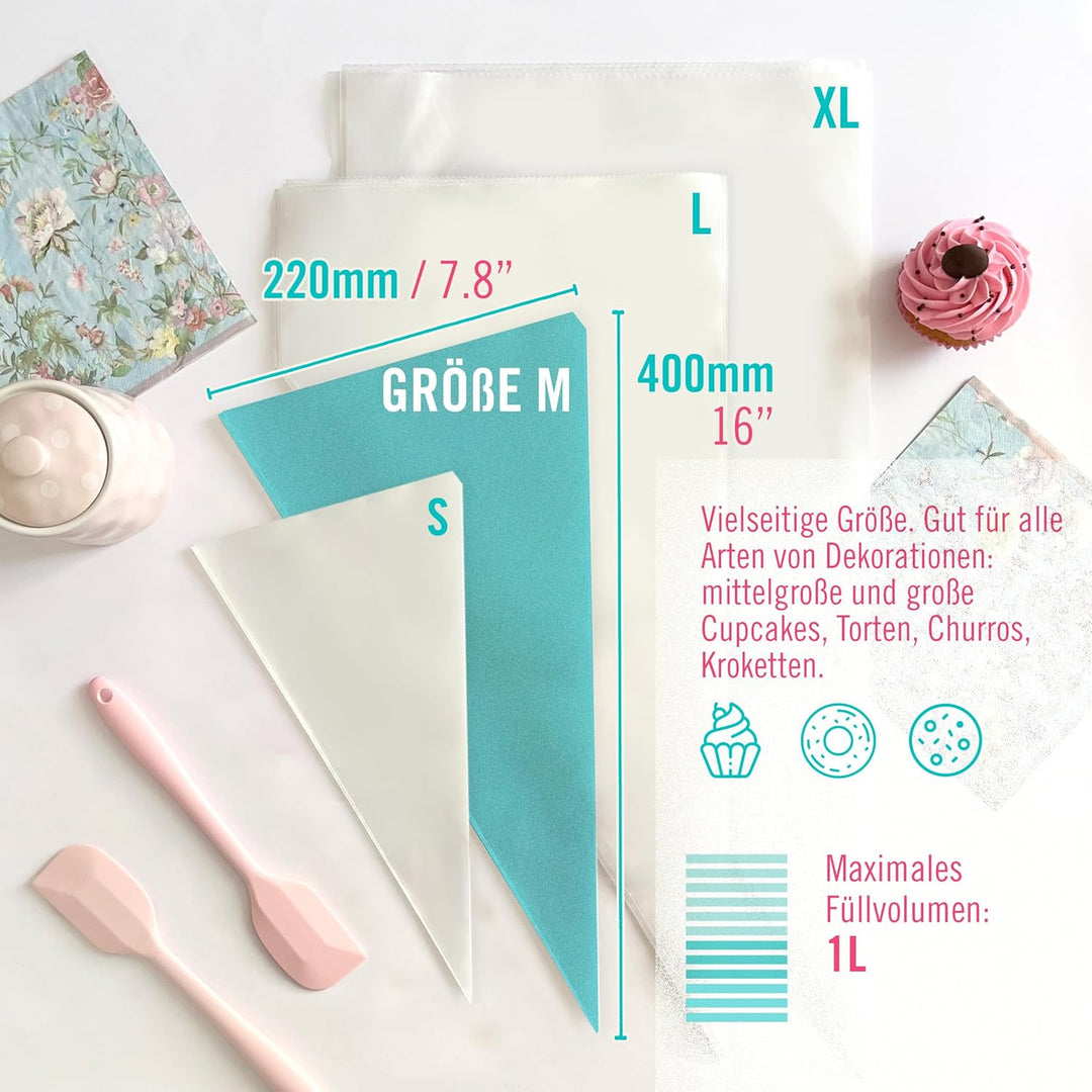 600 Stück Profi Einweg Spritzbeutel (Grösse: 30cm/40cm/47cm/53cm) - 100% Recycelbar - Extra Dick (0.