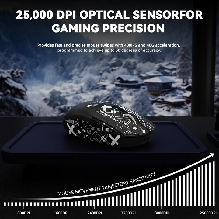 MAMBASNAKE x ATTACK SHARK G3PRO Gaming-Maus mit Magnetischer Ladestation, BT/2.4G Wireless/Kabel, Pi