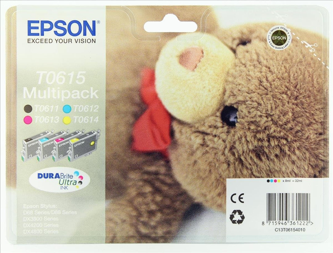 Epson Original C13T06154010 Teddybär, wisch- und wasserfeste Tinte (Multipack, 4-farbig) (CYMK)