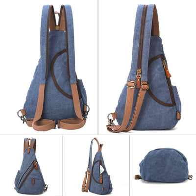 KL928 Canvas Sling Bag Rucksack Damen und Herren – Schulterrucksack Umhängetasche Crossbag Verstellb