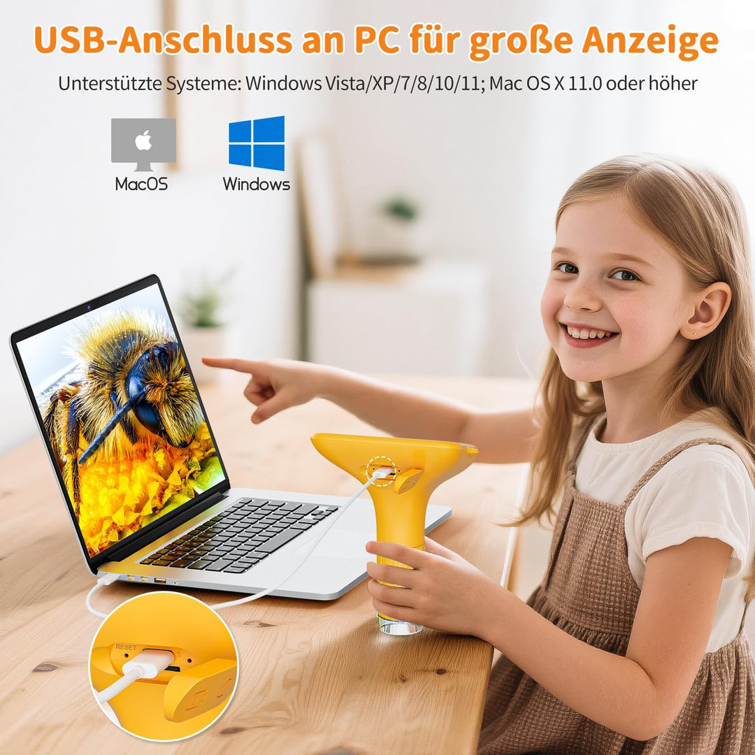 Digitales Mikroskop für Kinder, SKYBASIC Mini-Mikroskopkamera mit 3,0-Zoll-IPS-Bildschirm, 1000-fach