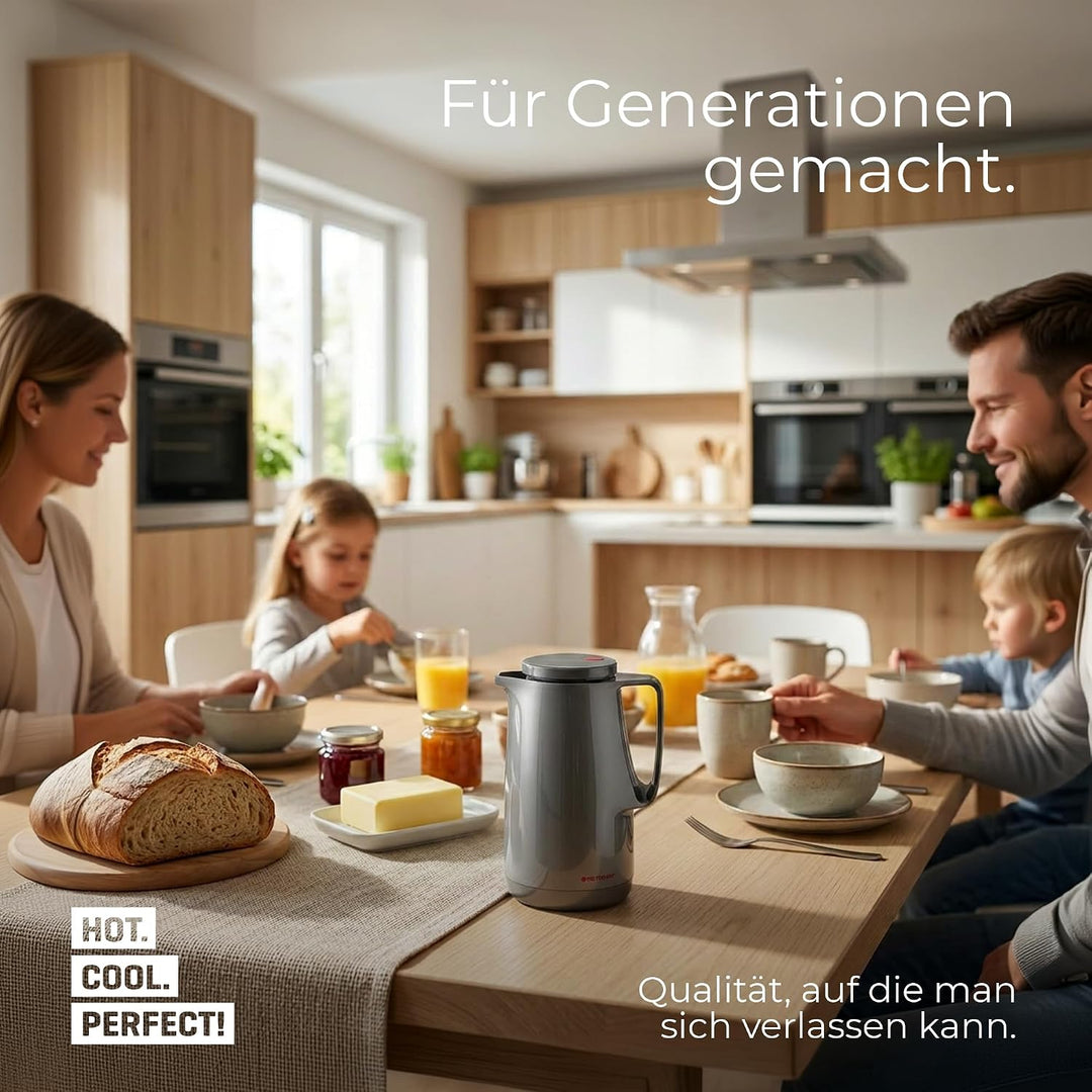 ROTPUNKT Isolierkanne 1L - Premium Kaffekanne Made in Germany I Hält bis zu 24 Std heiss I Warmhalte