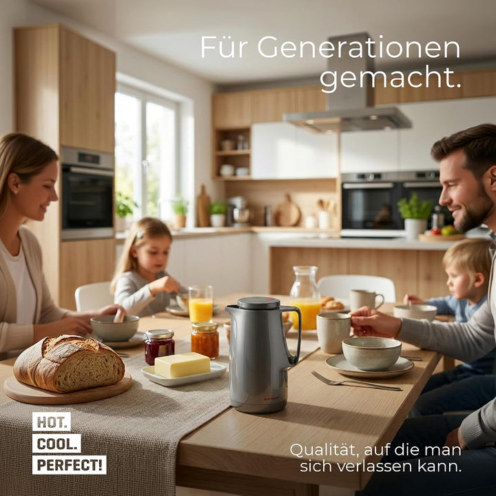 ROTPUNKT Isolierkanne 1L - Premium Kaffekanne Made in Germany I Hält bis zu 24 Std heiss I Warmhalte