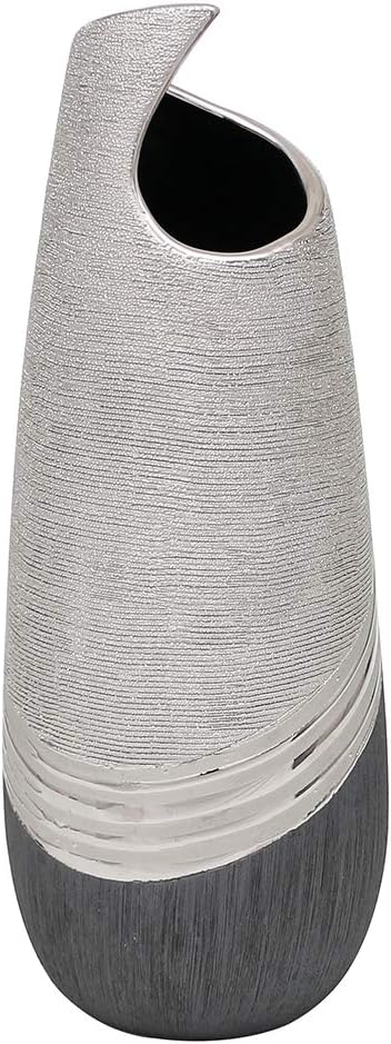 Dekohelden24 edle Moderne Deko Designer Keramik Vase wellenförmig in Silber-grau, Welle 32 cm Vase W