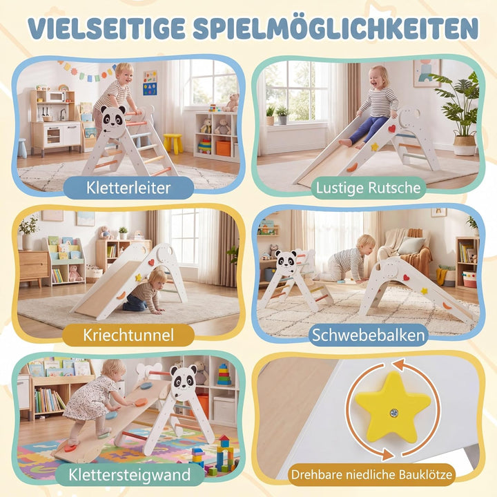 RELAX4LIFE 3er Set Montessori Kletterdreieck, Indoor Klettergerüst mit Rutsche, Rampe & Kletterleite