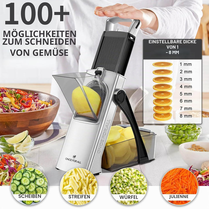 ONCE FOR ALL Upgrade Safe Mandoline Slicer Plus, grössere Grösse, verstellbarer Gemüse- und Lebensmi