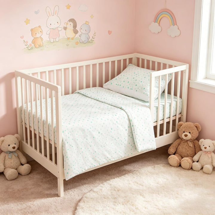 various Bettwäsche-Set für Babybett, 60 x 120 cm, 100 % Baumwolle, extra weich, inklusive Spannbettl