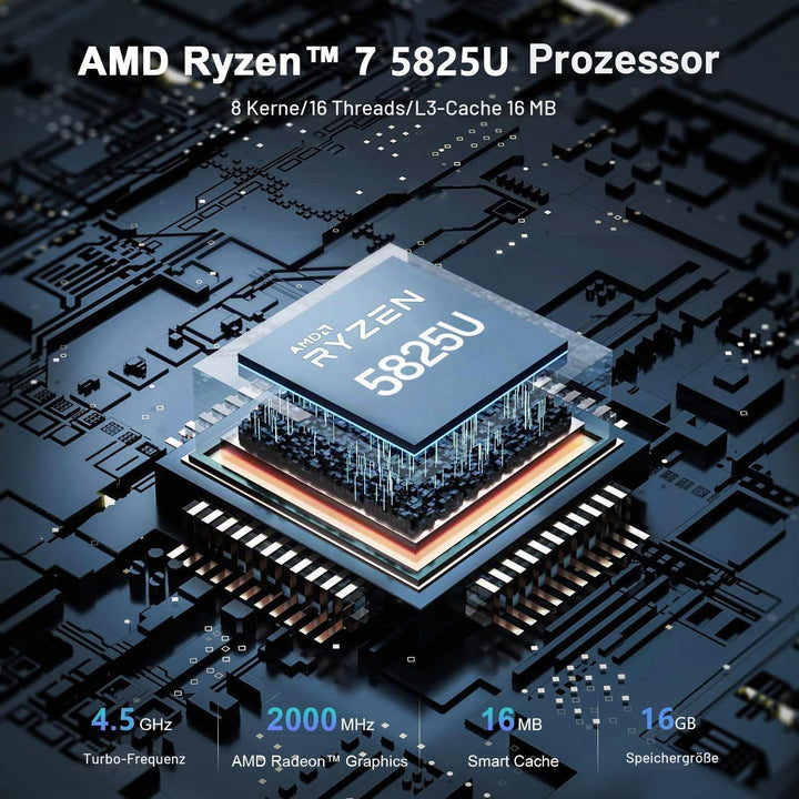 ALLIWAVA U58 Mini PC AMD Ryzen 7 5825U 16GB DDR4 512GB NVME SSD (8C/16T, bis zu 4.5 GHz), WiFi 6E &amp;