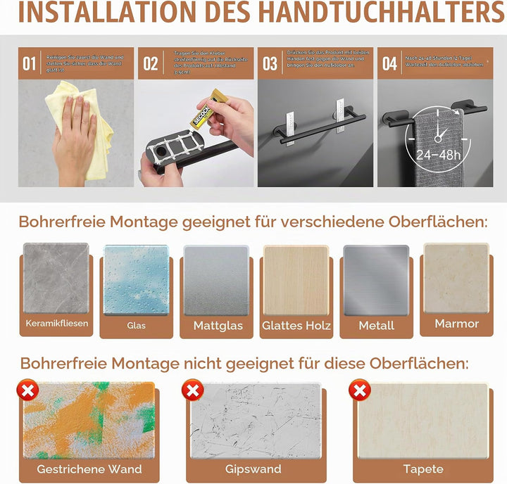 AIKER Handtuchhalter Ohne Bohren,10PCS Aktualisierte Version Handtuchhalter Set,Verdickter Hochwerti