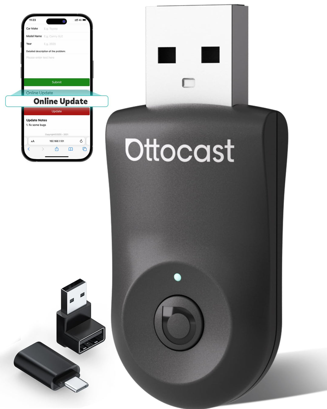 Neu 2025 Ottocast Mini Flow – Wireless CarPlay Adapter & Android Auto Adapter, 2-in-1 Dongle, Plug &