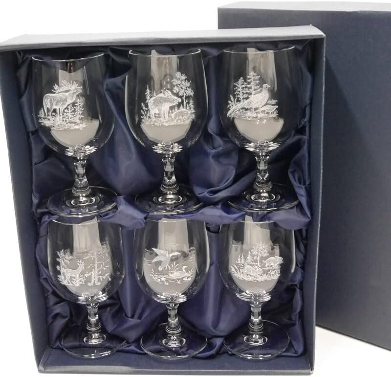 GTK - Geweihe & Trophäen KRUMHOLZ 6 Stück Wein Gläser Weinglas Set mit Jagdmotiv