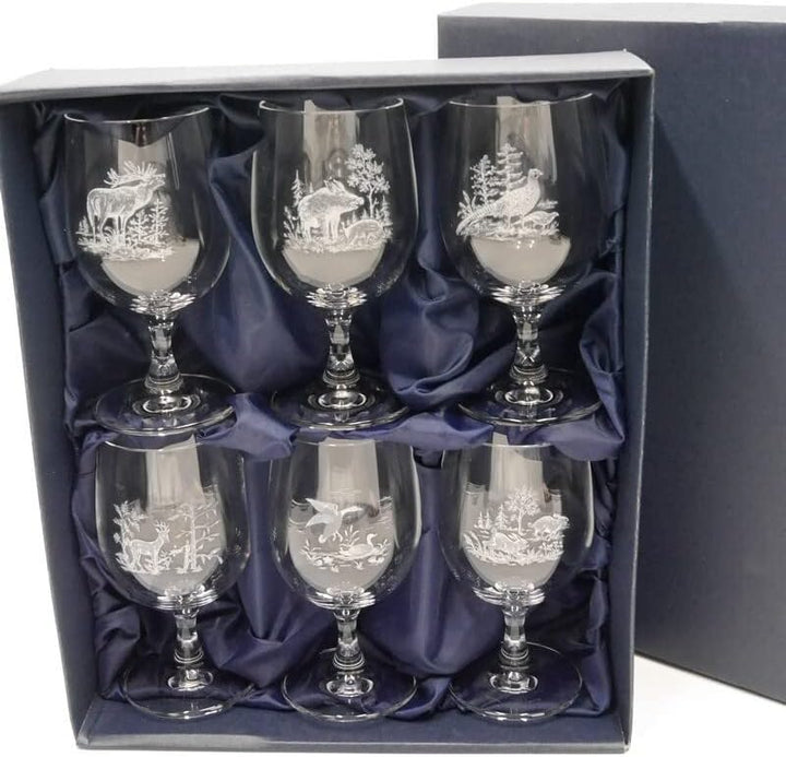 GTK - Geweihe & Trophäen KRUMHOLZ 6 Stück Wein Gläser Weinglas Set mit Jagdmotiv