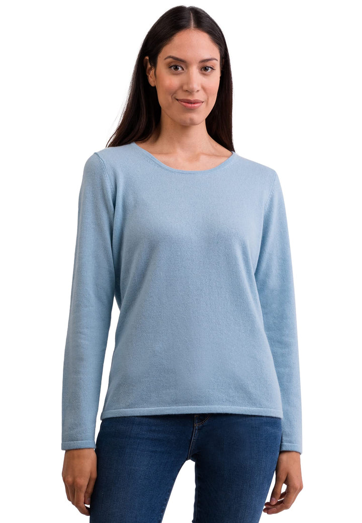100% Kaschmir Damen Pullover | Sweater Rundhalsausschnitt 2-fädig S Hellblau, S Hellblau