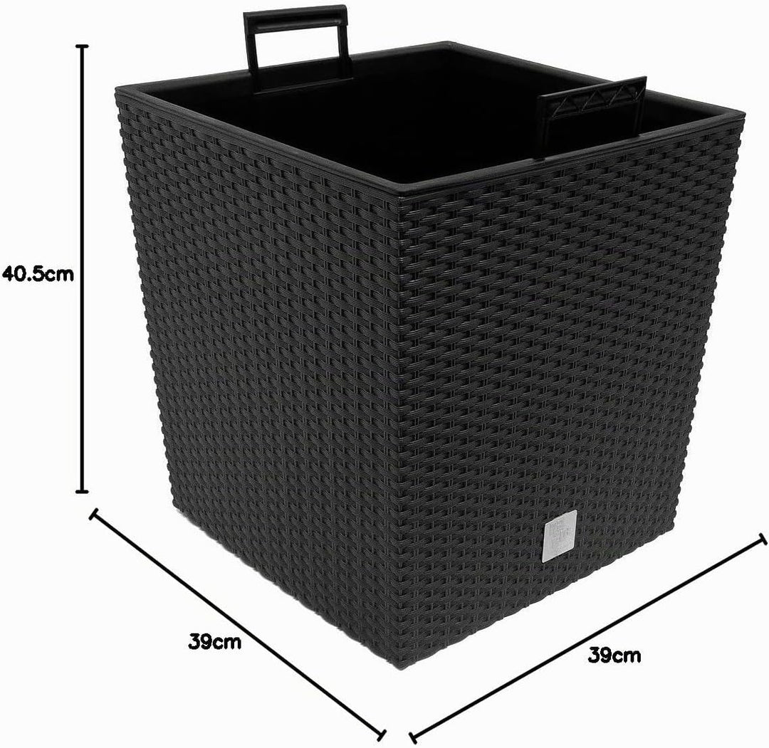 Deuba 2X Blumentopf 35L 32x32x33cm Rato Low Innentopf Mit Griffen Wetterfest Rattanoptik Pflanzkaste