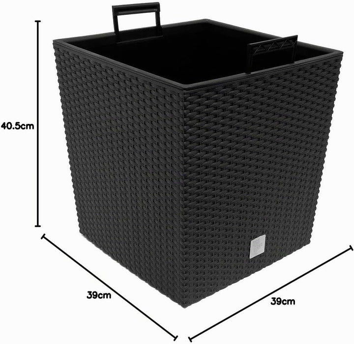 Deuba 2X Blumentopf 35L 32x32x33cm Rato Low Innentopf Mit Griffen Wetterfest Rattanoptik Pflanzkaste