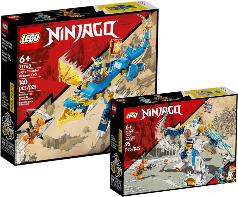 Lego Set - Ninjago Jays Donnerdrache EVO 71760 + Zanes Power-Up-Mech EVO 71761, für Kinder ab 6 Jahr